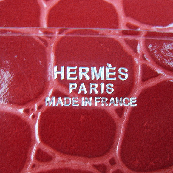 Cheap Replica Hermes Red Crocodile Veins Bi-Fold Wallet H014